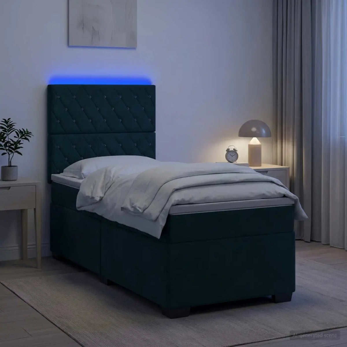 Lit boxspring avec matelas Vert foncé 90 x 200 cm Velours - XIOS