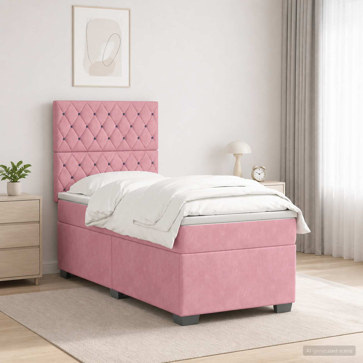 Lit boxspring avec matelas Rose 80 x 200 cm Velours