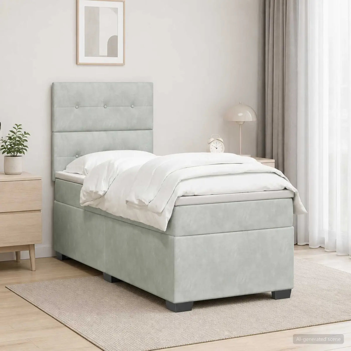 Lit boxspring avec matelas Gris clair 80 x 200 cm Velours - XIOS