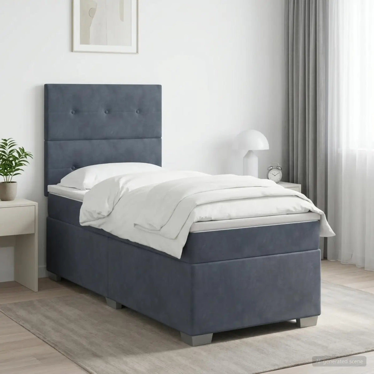 Lit boxspring avec matelas Gris foncé 90 x 200 cm Velours - XIOS
