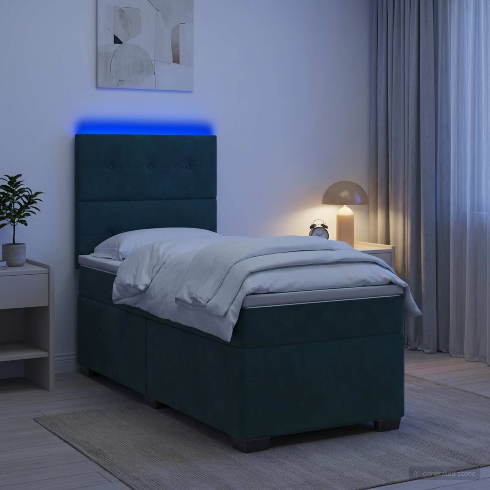 Lit boxspring avec matelas Vert foncé 90 x 190 cm Velours