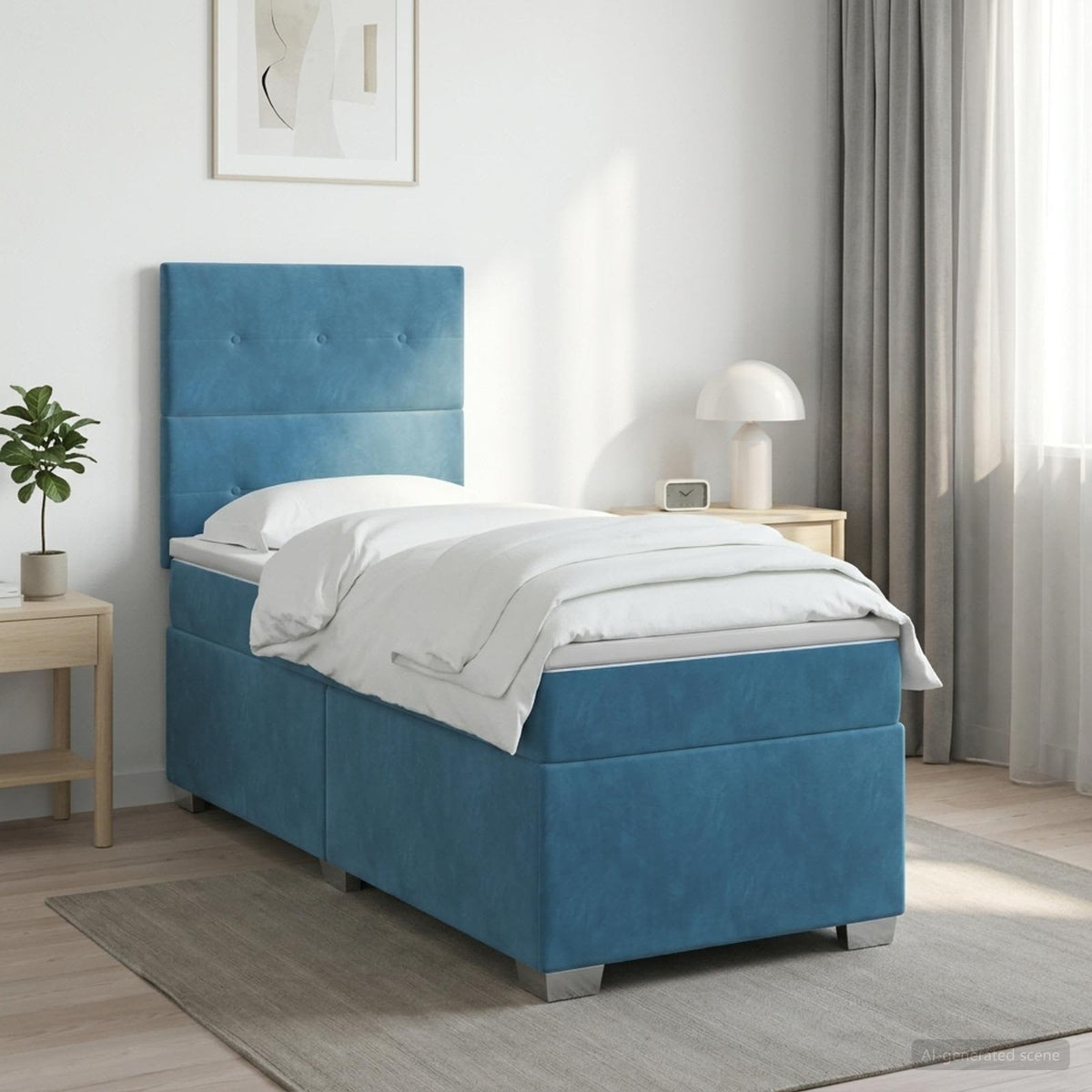 Lit boxspring avec matelas Bleu 80 x 200 cm Velours