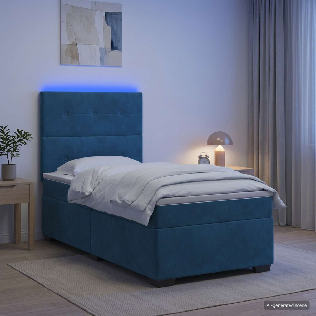 Lit boxspring avec matelas Bleu 80 x 200 cm Velours