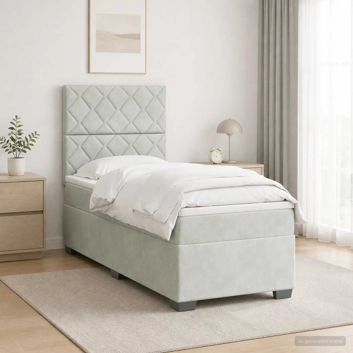 Lit boxspring avec matelas Gris clair 90 x 200 cm Velours - XIOS
