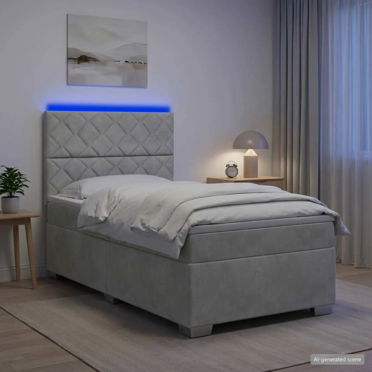 Lit boxspring avec matelas Gris clair 80 x 200 cm Velours - XIOS