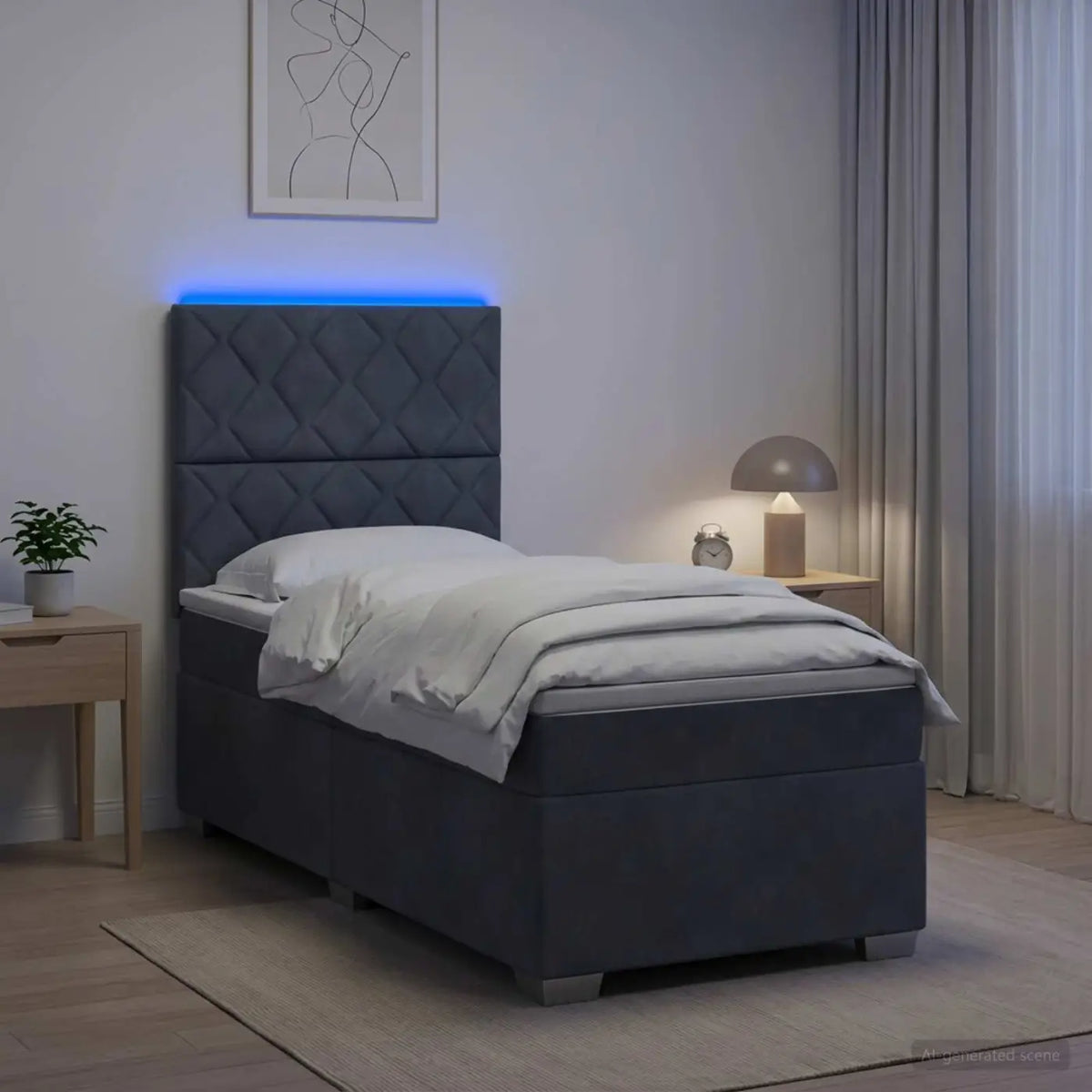 Lit de box spring avec matelas et LED Gris foncé 90 x 190 cm - XIOS
