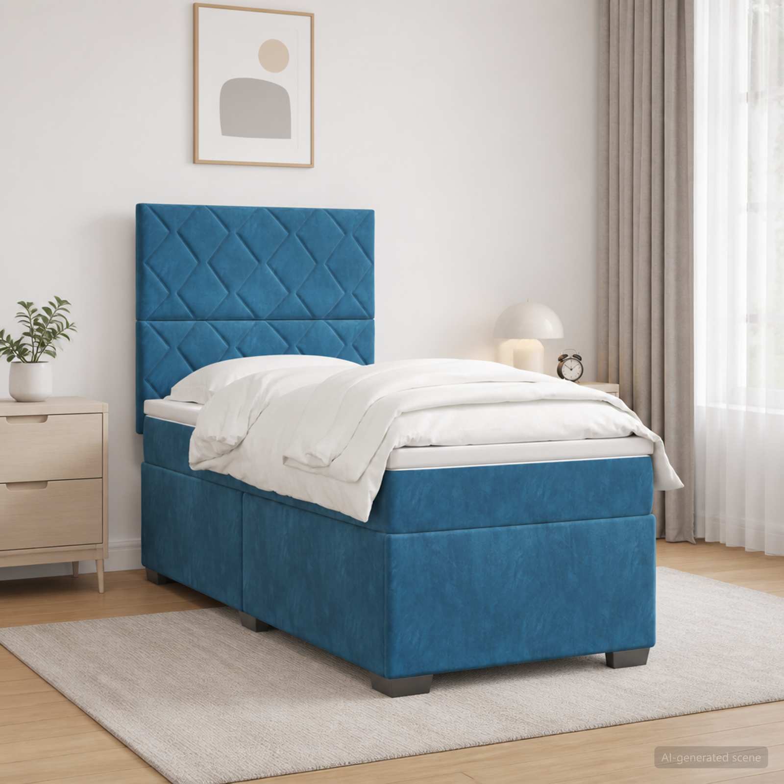 Lit boxspring avec matelas Bleu 90 x 190 cm Velours