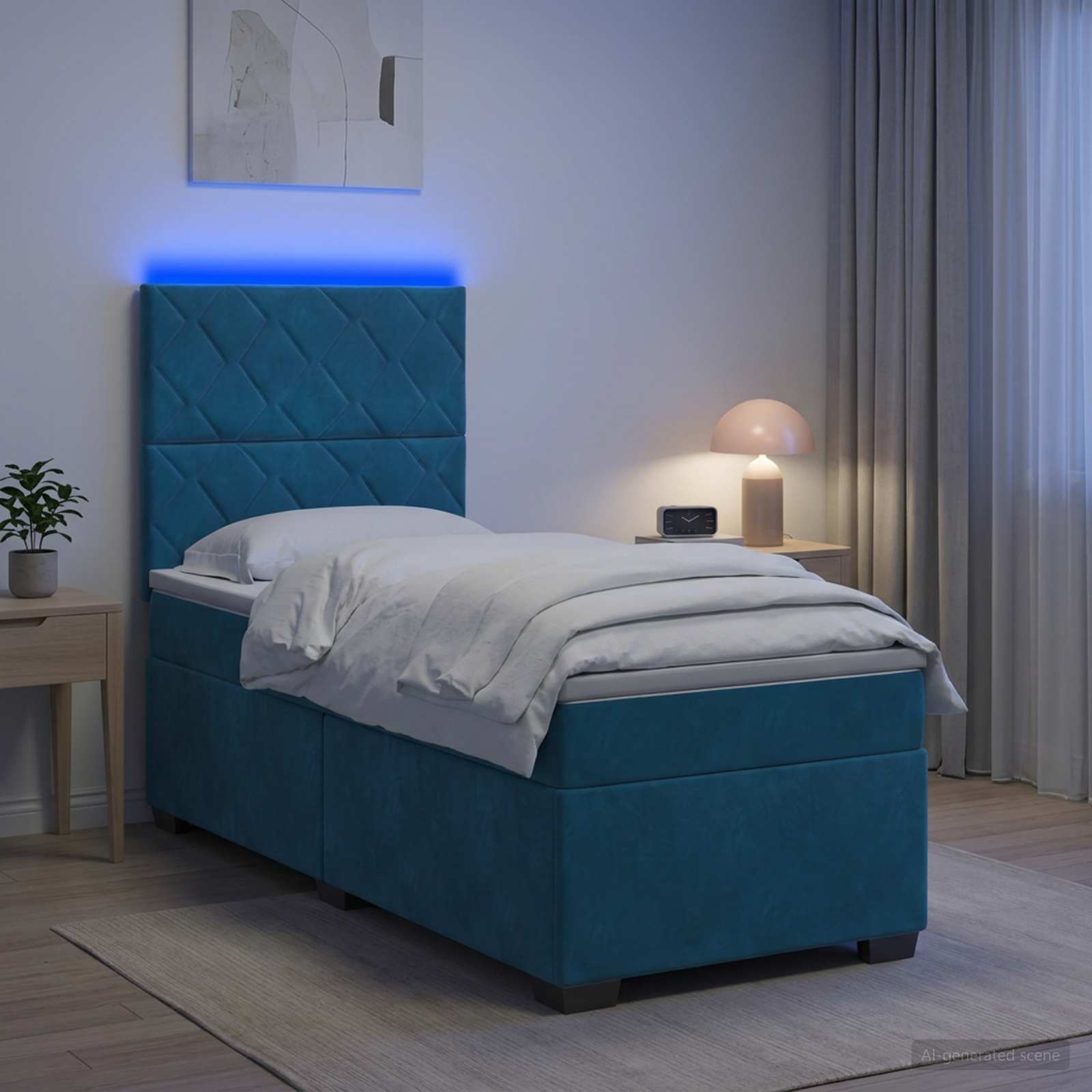 Lit boxspring avec matelas Bleu 90 x 190 cm Velours