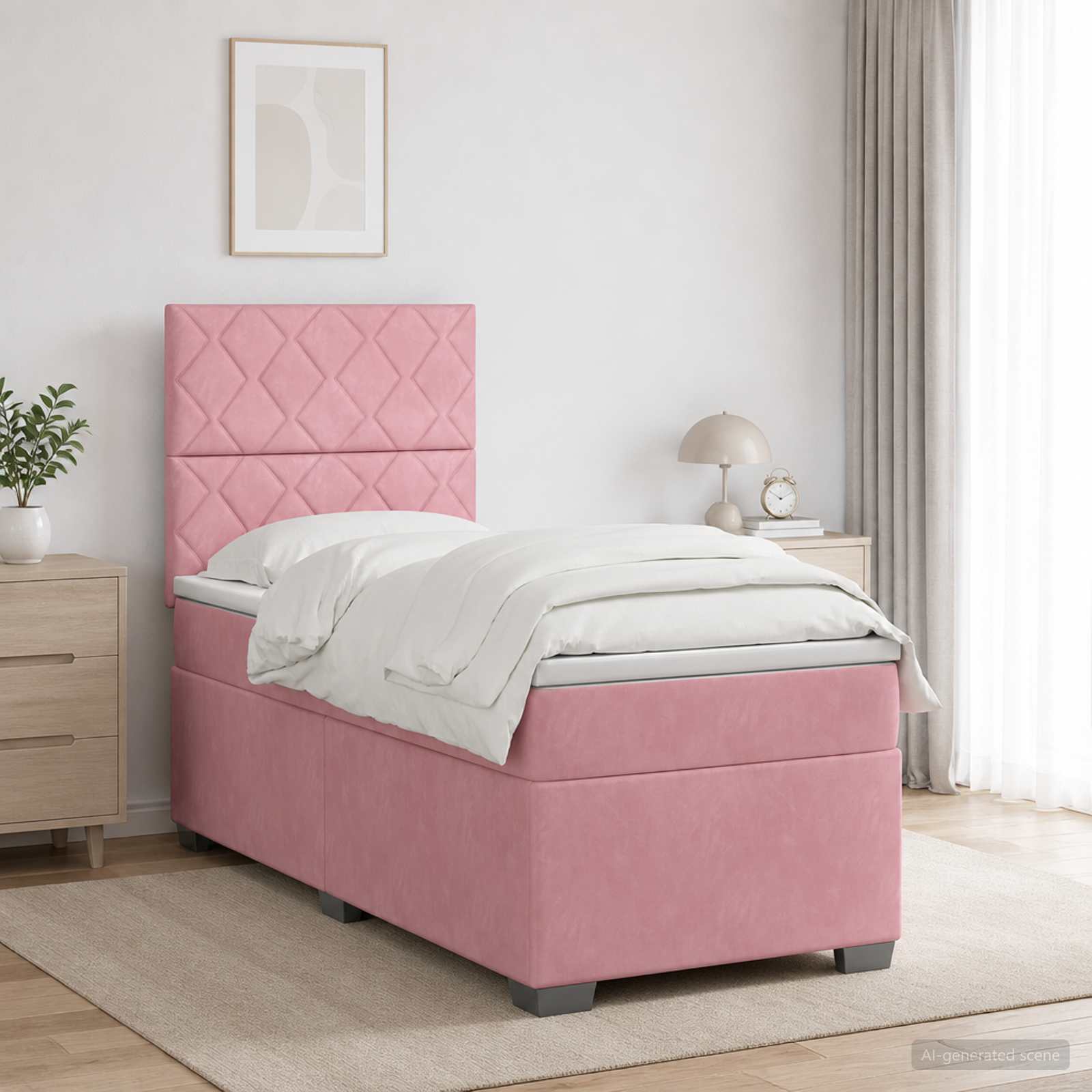 Lit boxspring avec matelas Rose 80 x 200 cm Velours