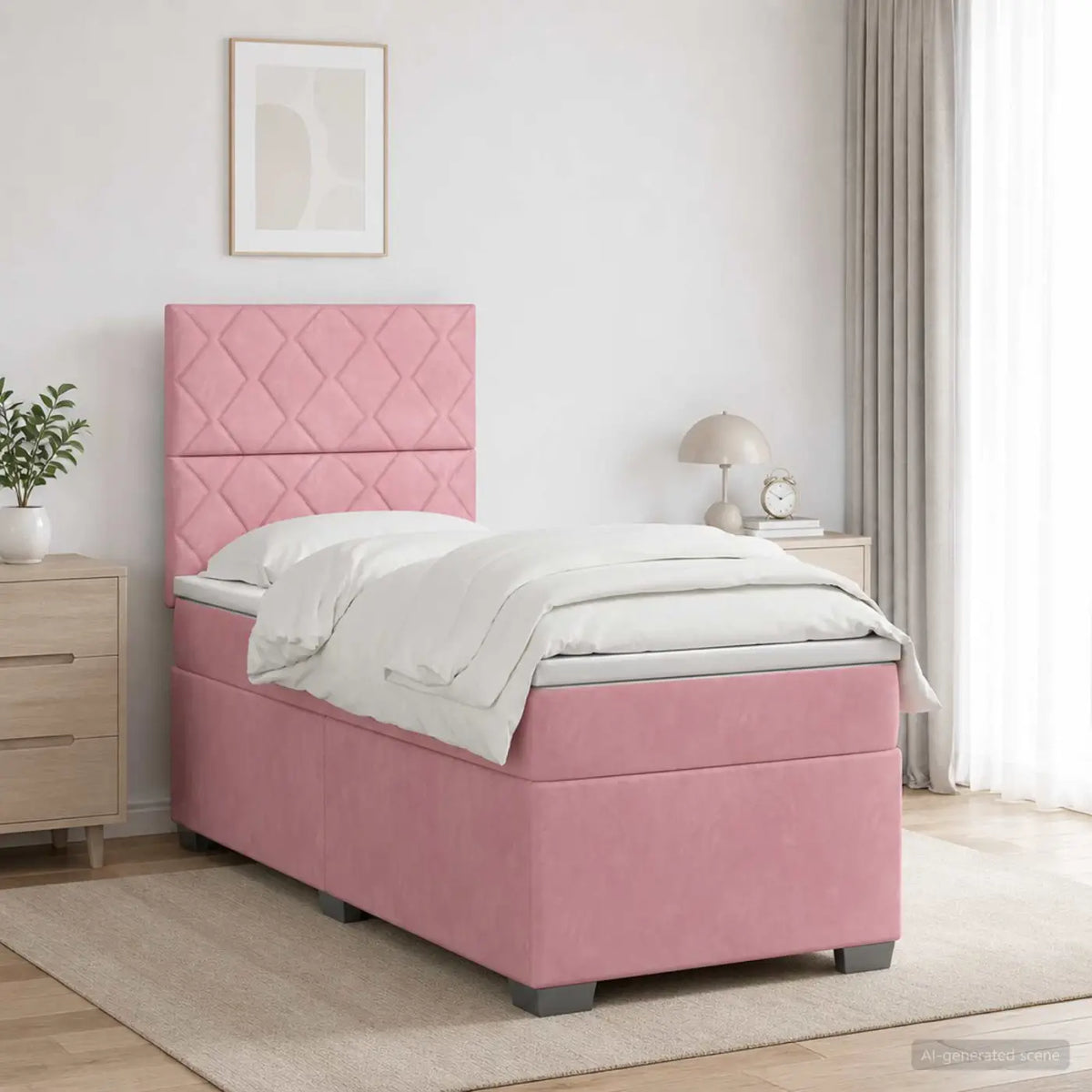 Lit boxspring avec matelas Rose 80 x 200 cm Velours - XIOS