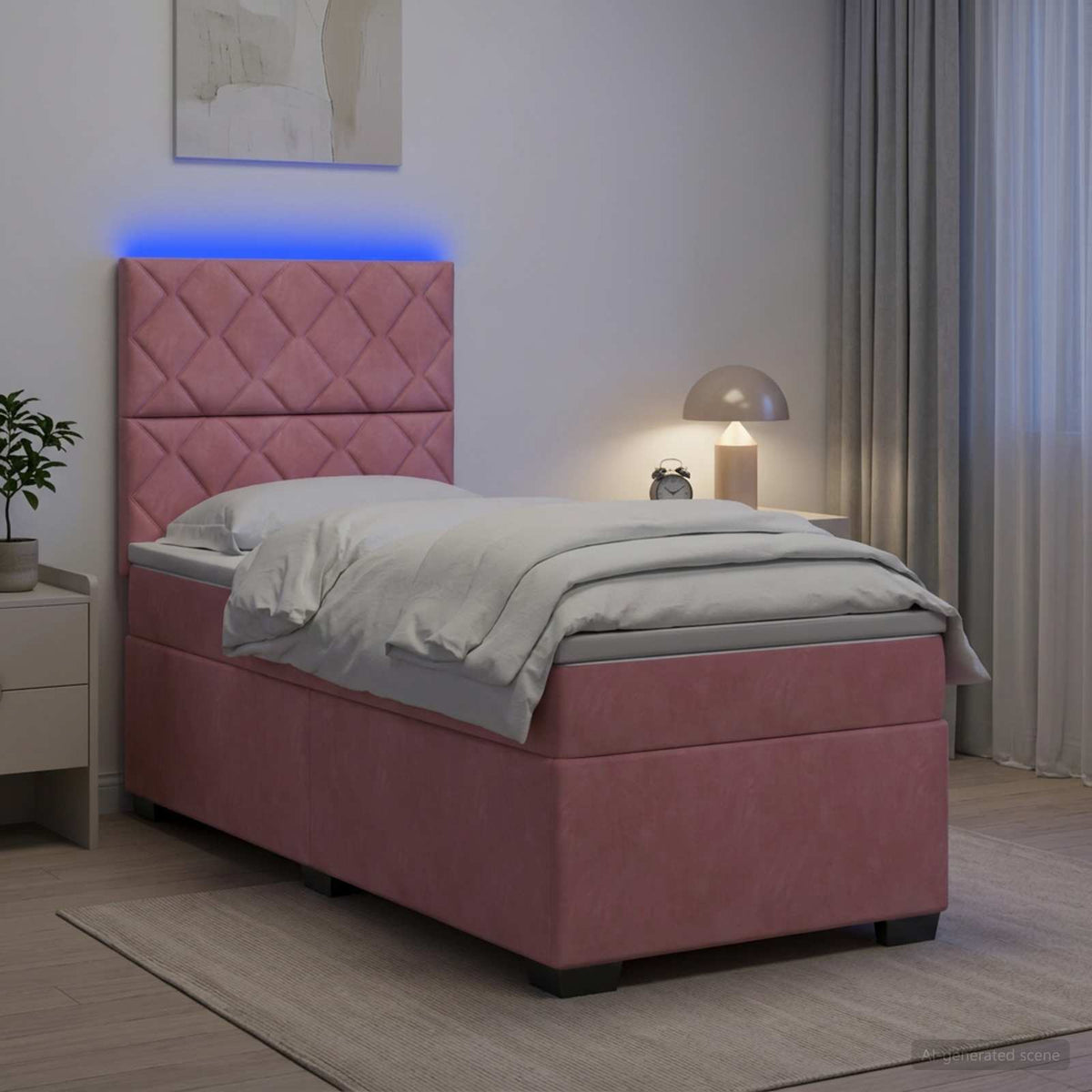 Lit boxspring avec matelas Rose 90 x 200 cm Velours