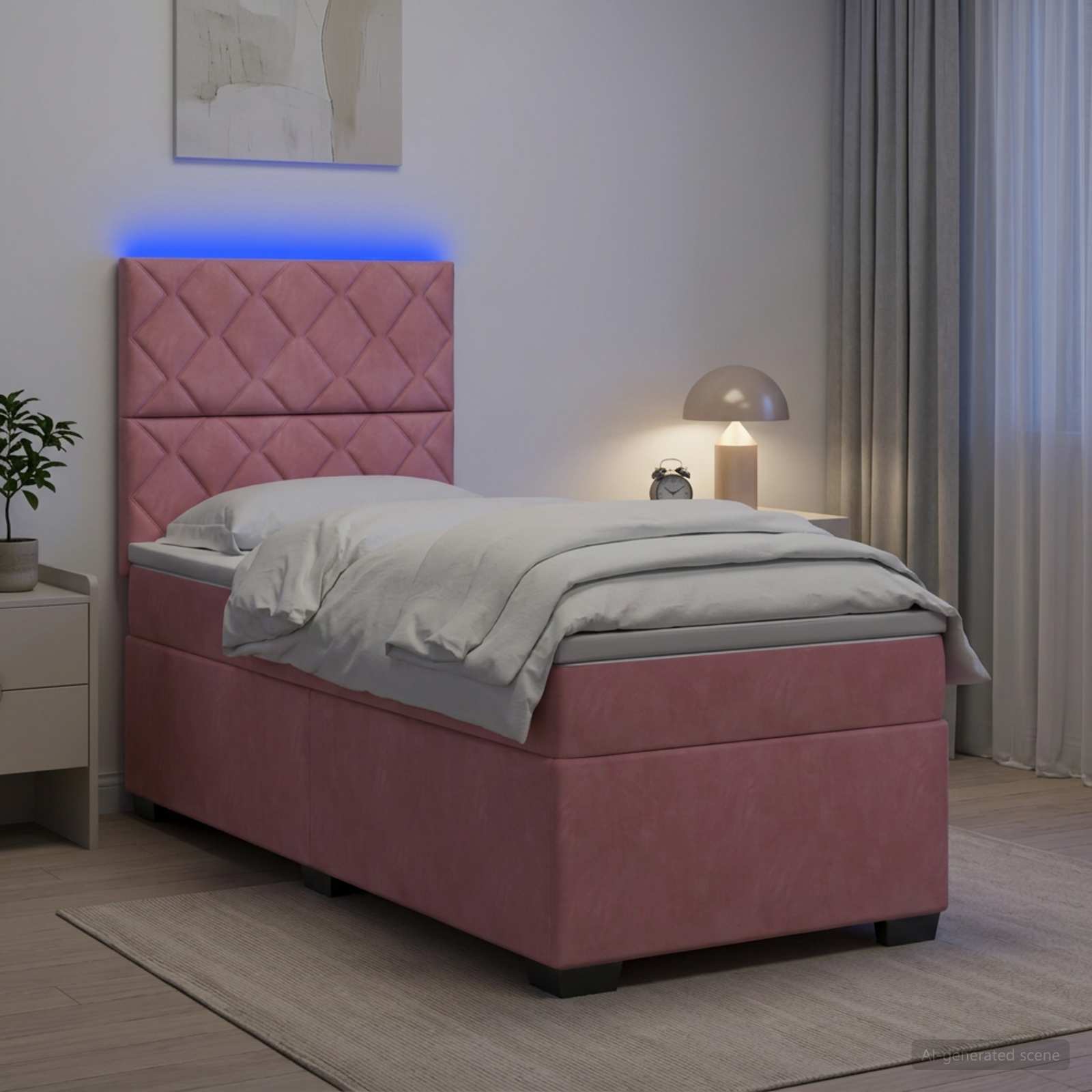 Lit boxspring avec matelas Rose 80 x 200 cm Velours