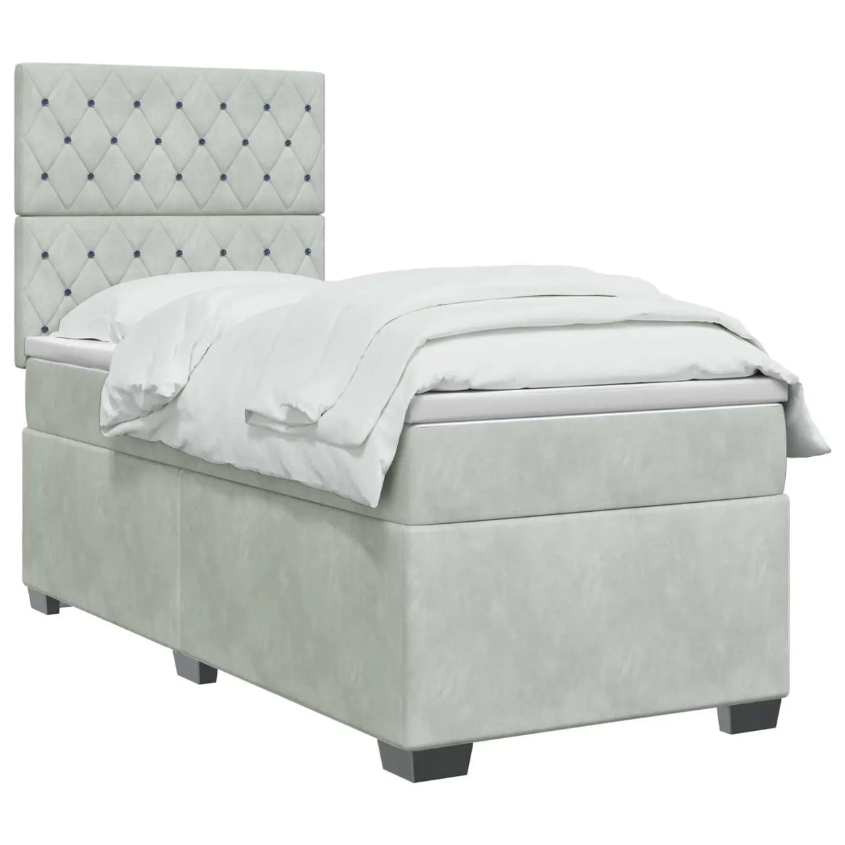Lit boxspring avec matelas Gris clair 90 x 200 cm Velours - XIOS