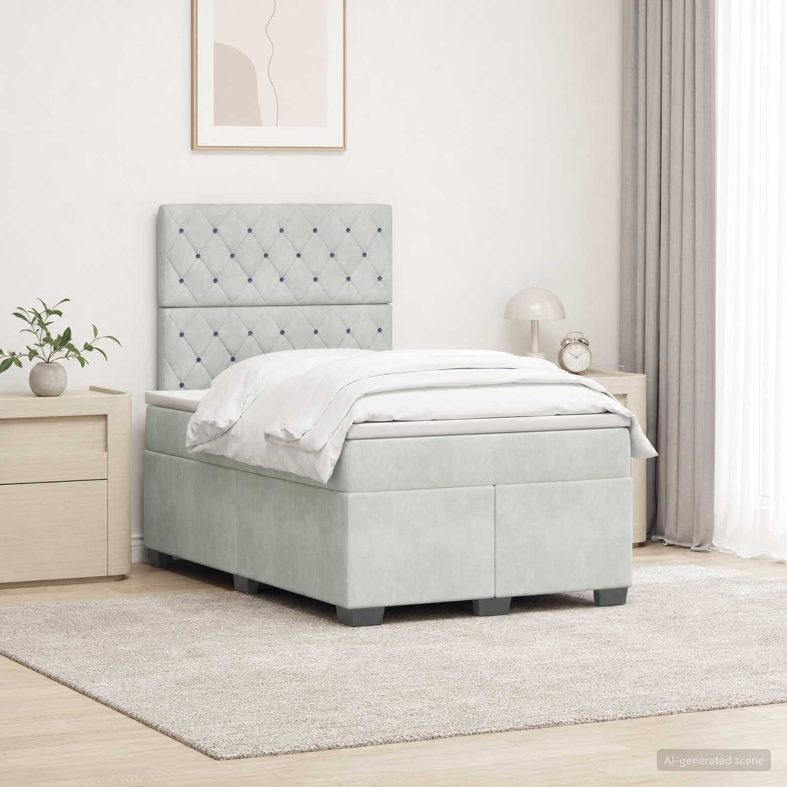 Lit boxspring avec matelas Gris clair 120 x 190 cm Velours