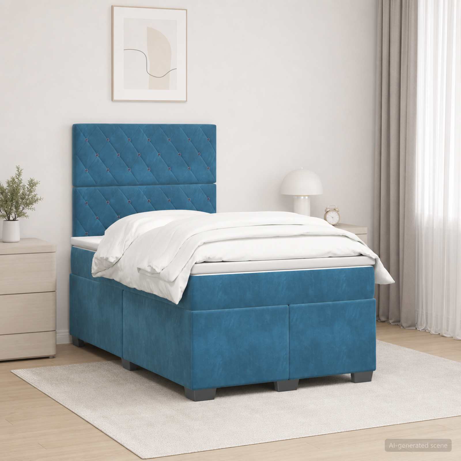 Lit boxspring avec matelas Bleu 120 x 200 cm Velours