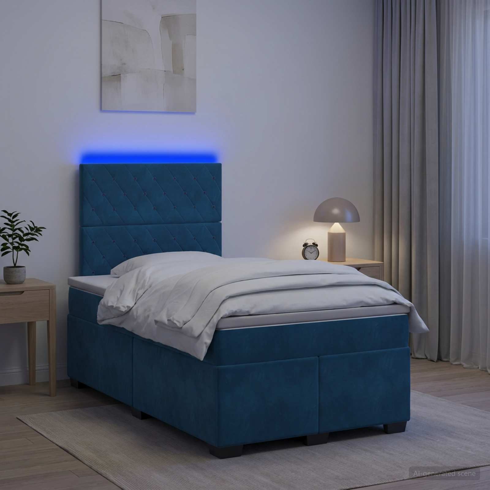 Lit boxspring avec matelas Bleu 120 x 200 cm Velours