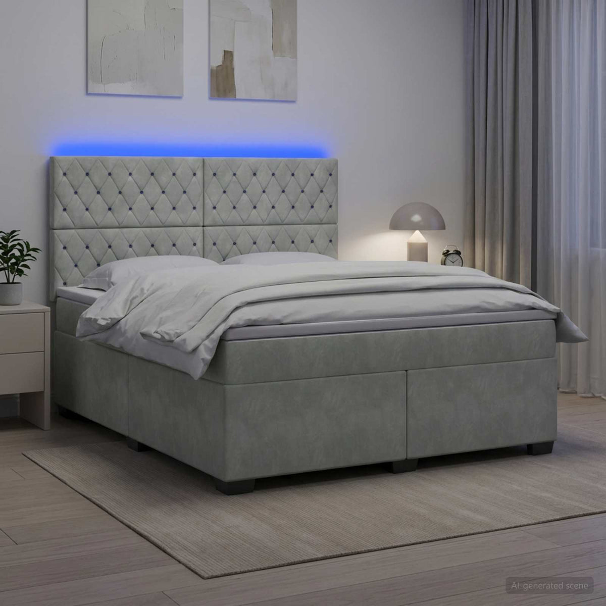 Lit boxspring avec matelas Gris clair 140 x 190 cm Velours