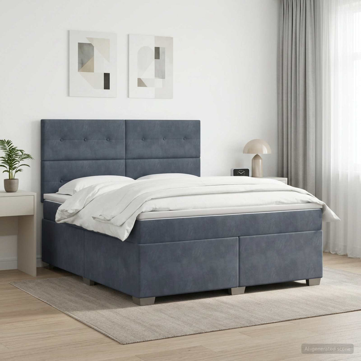 Lit boxspring avec matelas Gris foncé 140 x 200 cm Velours