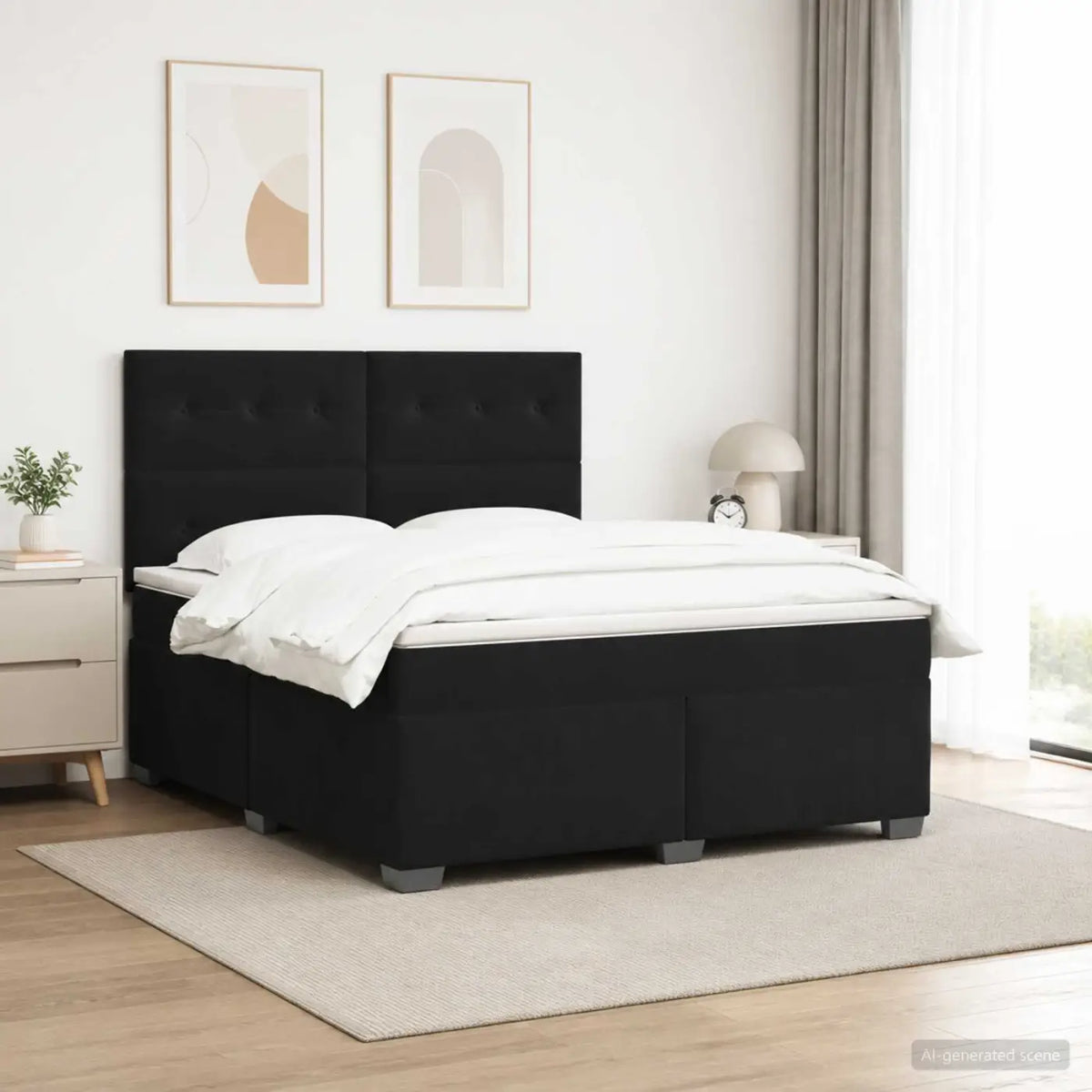 Lit boxspring avec matelas Noir 140 x 190 cm Velours - XIOS