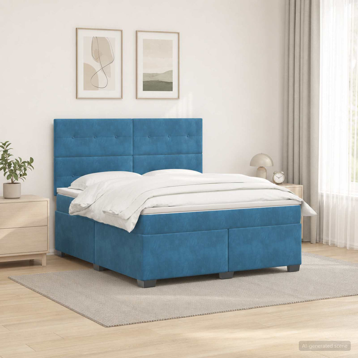 Lit boxspring avec matelas Bleu 140 x 190 cm Velours