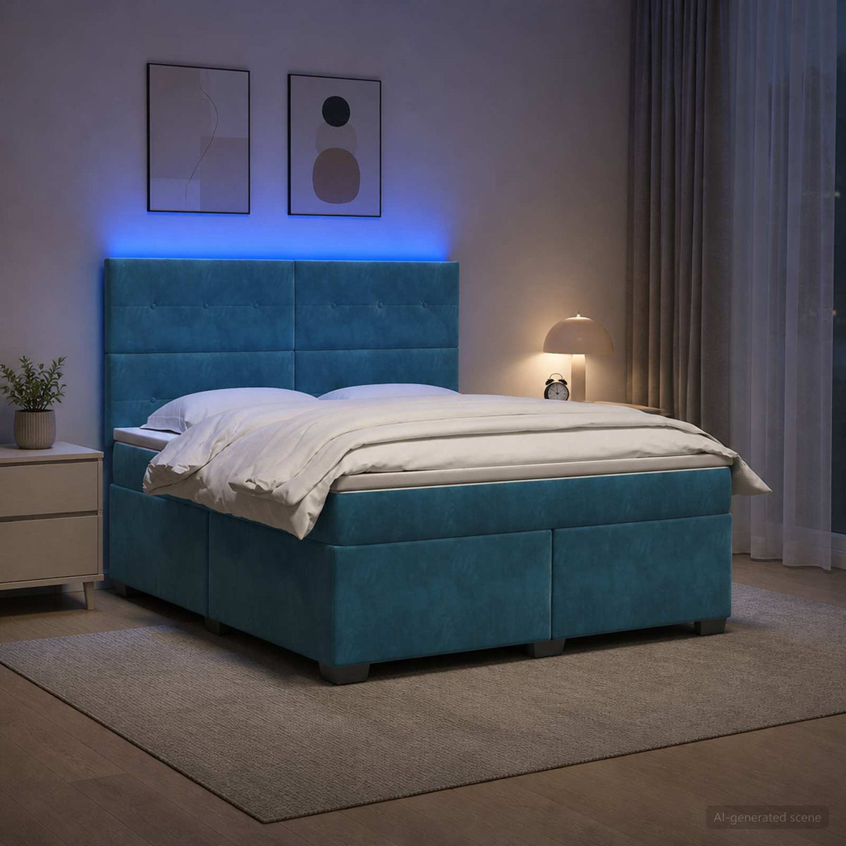 Lit boxspring avec matelas Bleu 140 x 190 cm Velours
