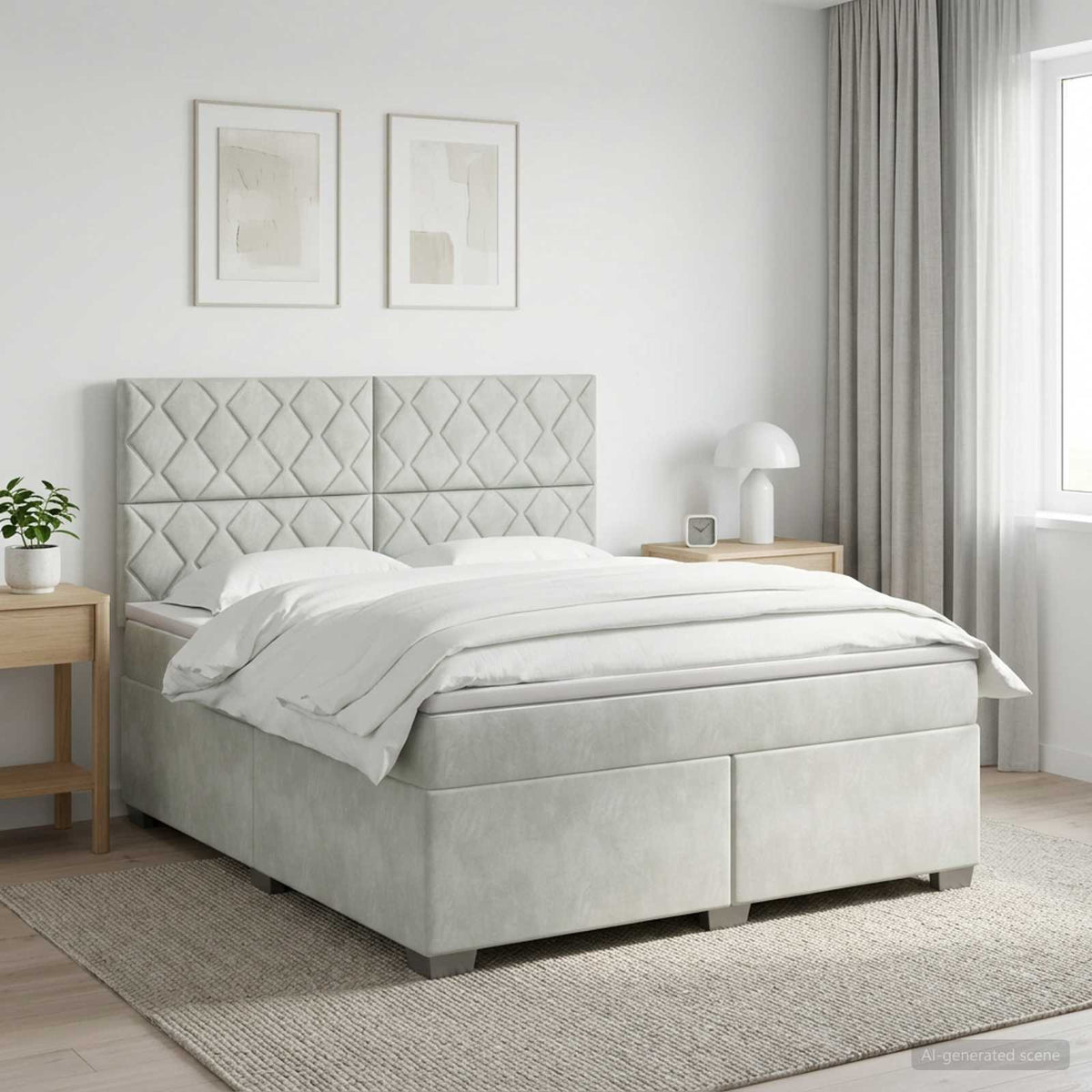 Lit boxspring avec matelas Gris clair 140 x 190 cm Velours