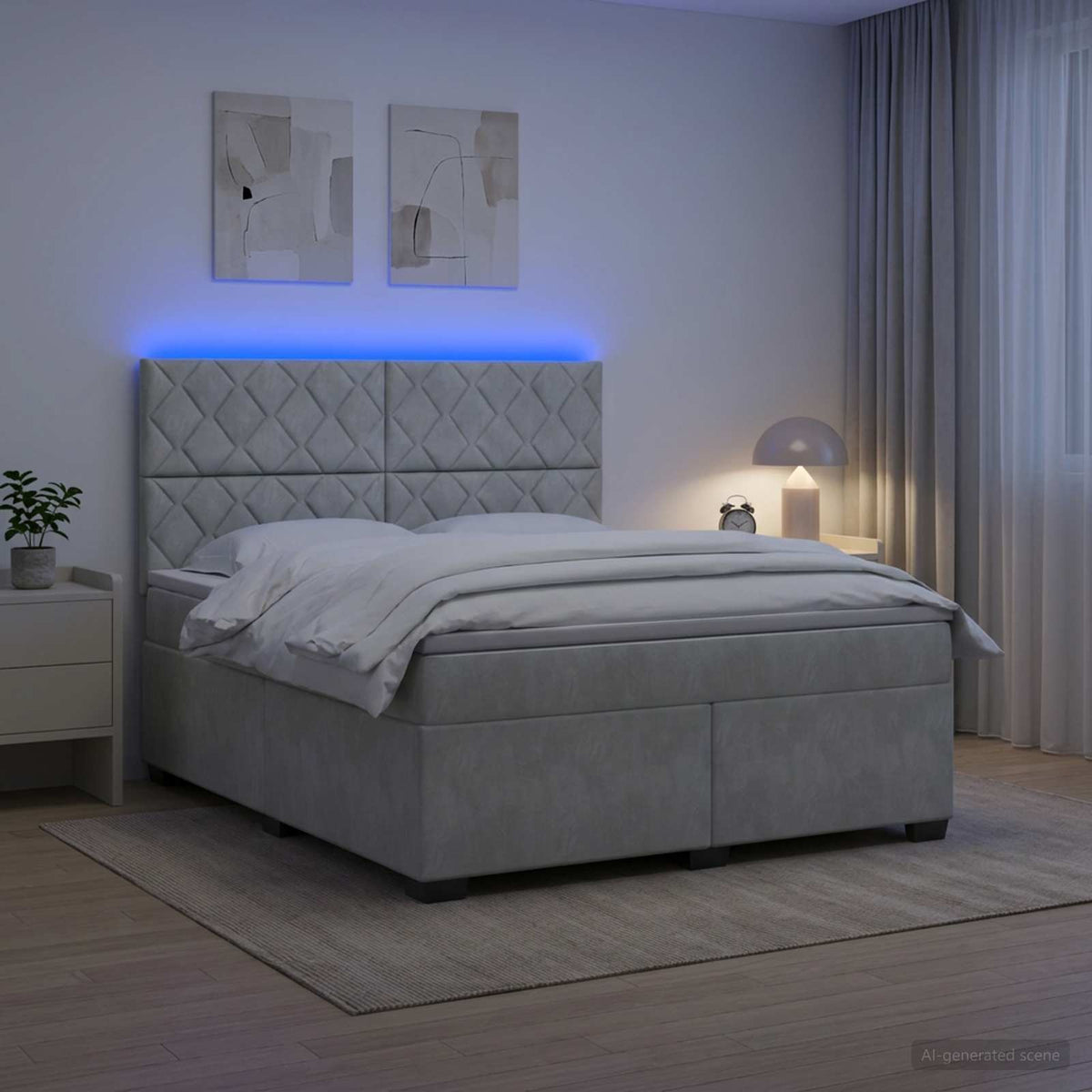 Lit boxspring avec matelas Gris clair 140 x 190 cm Velours