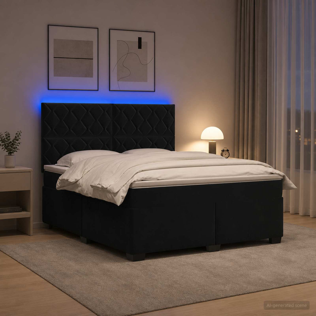 Lit boxspring avec matelas Noir 140 x 190 cm Velours