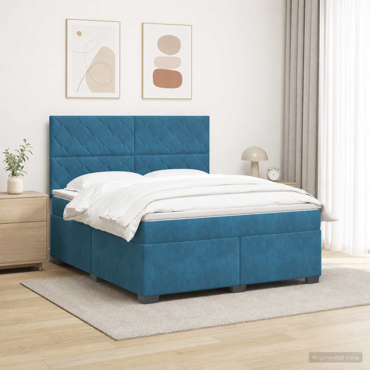 Lit boxspring avec matelas Bleu 140 x 200 cm Velours