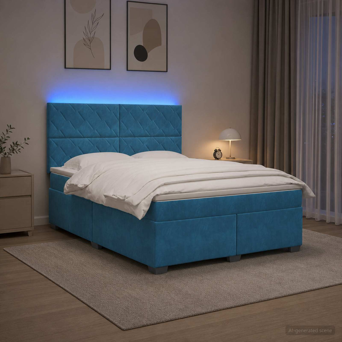 Lit boxspring avec matelas Bleu 140 x 200 cm Velours