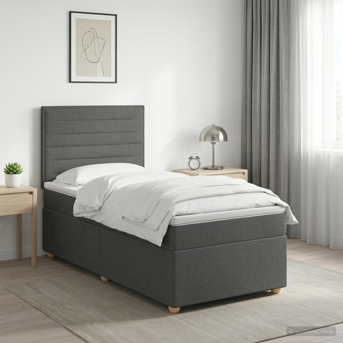 Lit boxspring avec matelas Gris foncé 90 x 190 cm Tissu