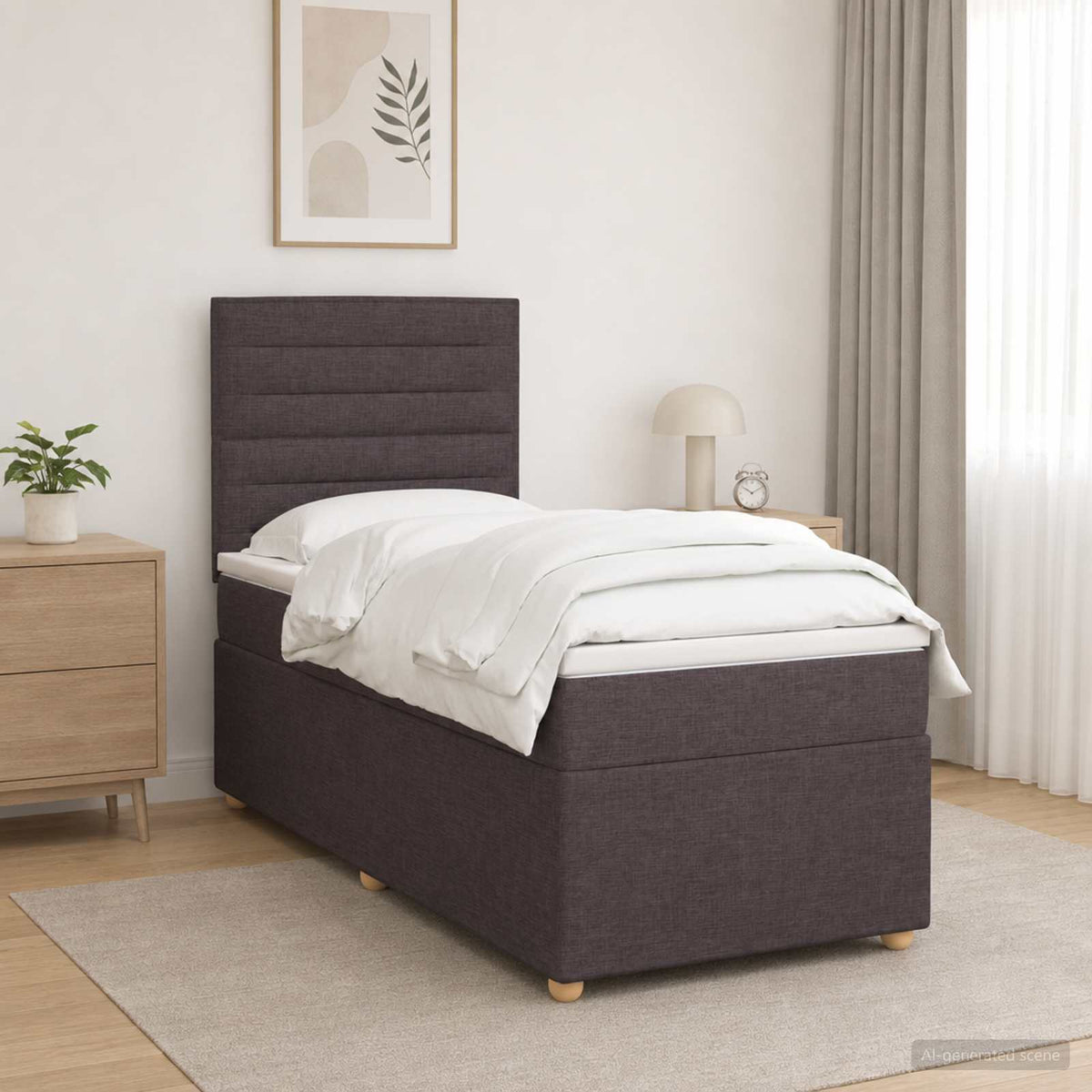 Lit boxspring avec matelas Marron foncé 100 x 200 cm Tissu