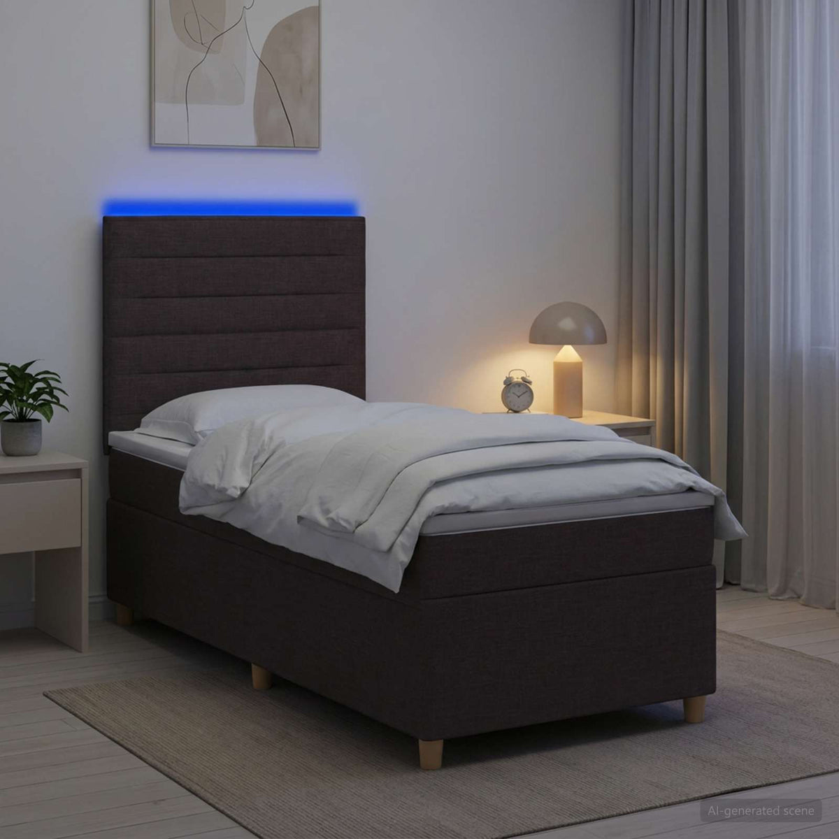 Lit boxspring avec matelas Marron foncé 100 x 200 cm Tissu
