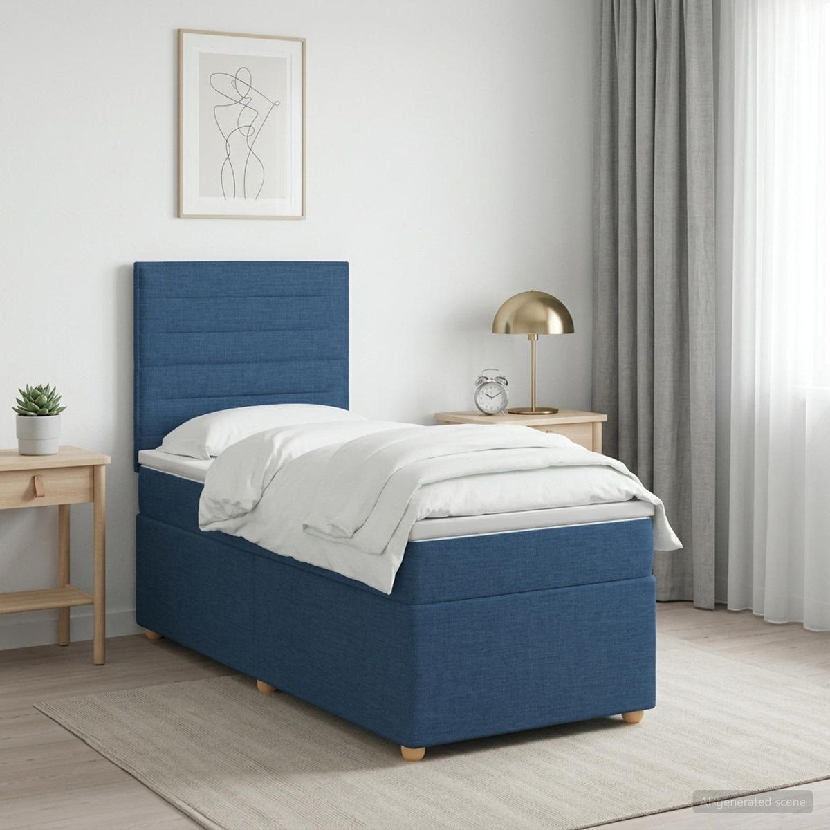 Lit boxspring avec matelas Bleu 90 x 190 cm Tissu