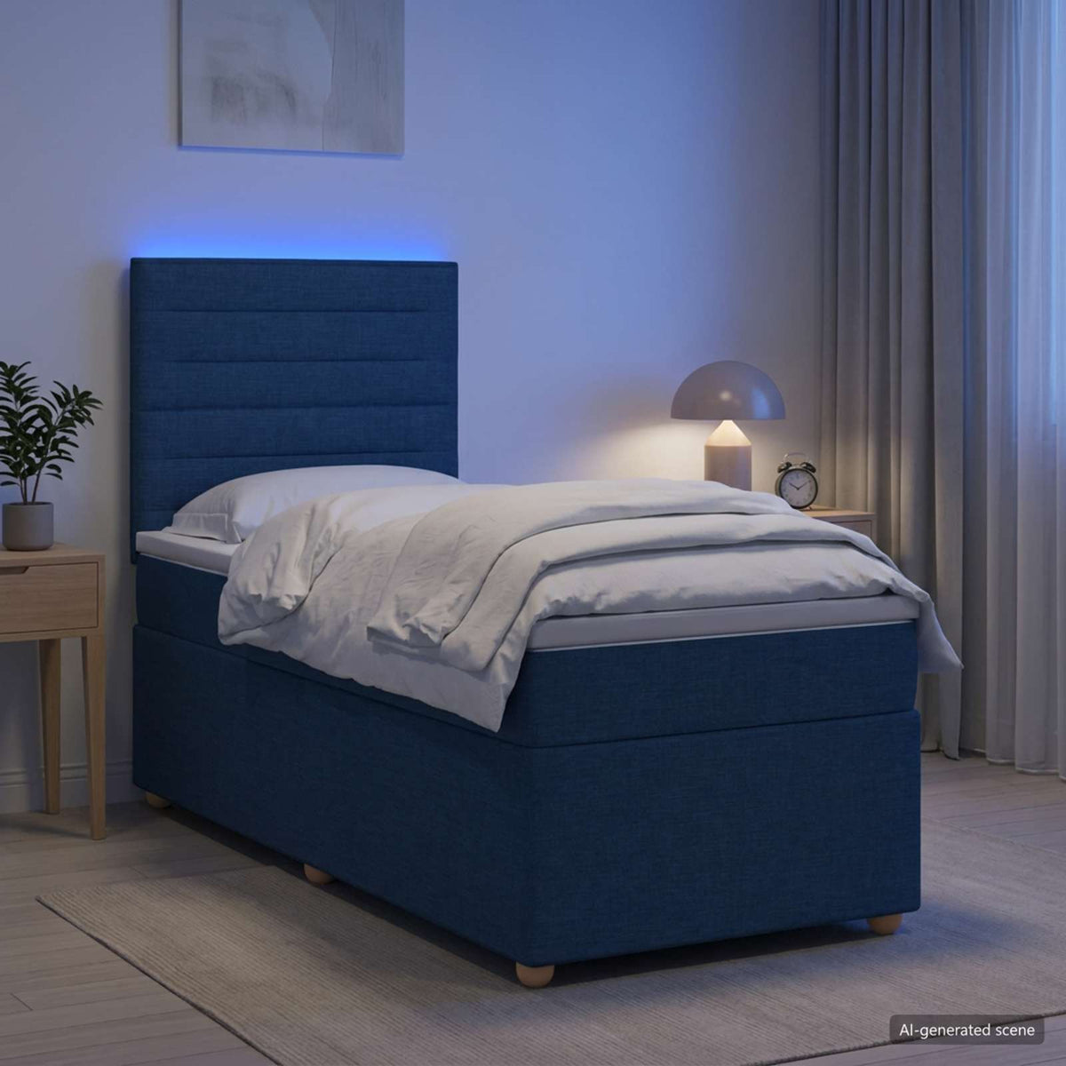 Lit boxspring avec matelas Bleu 100 x 200 cm Tissu