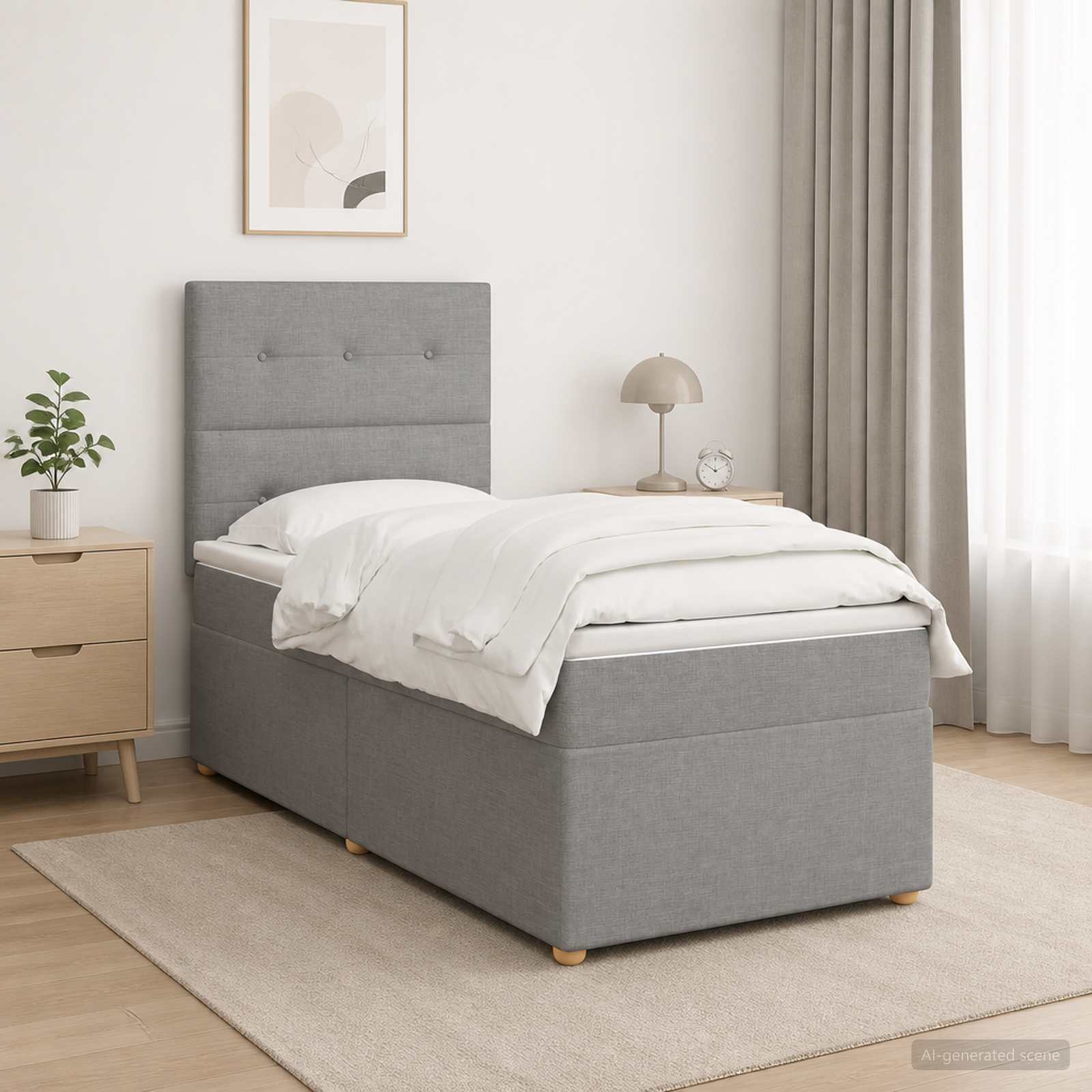Lit boxspring avec matelas Gris clair 100 x 200 cm Tissu