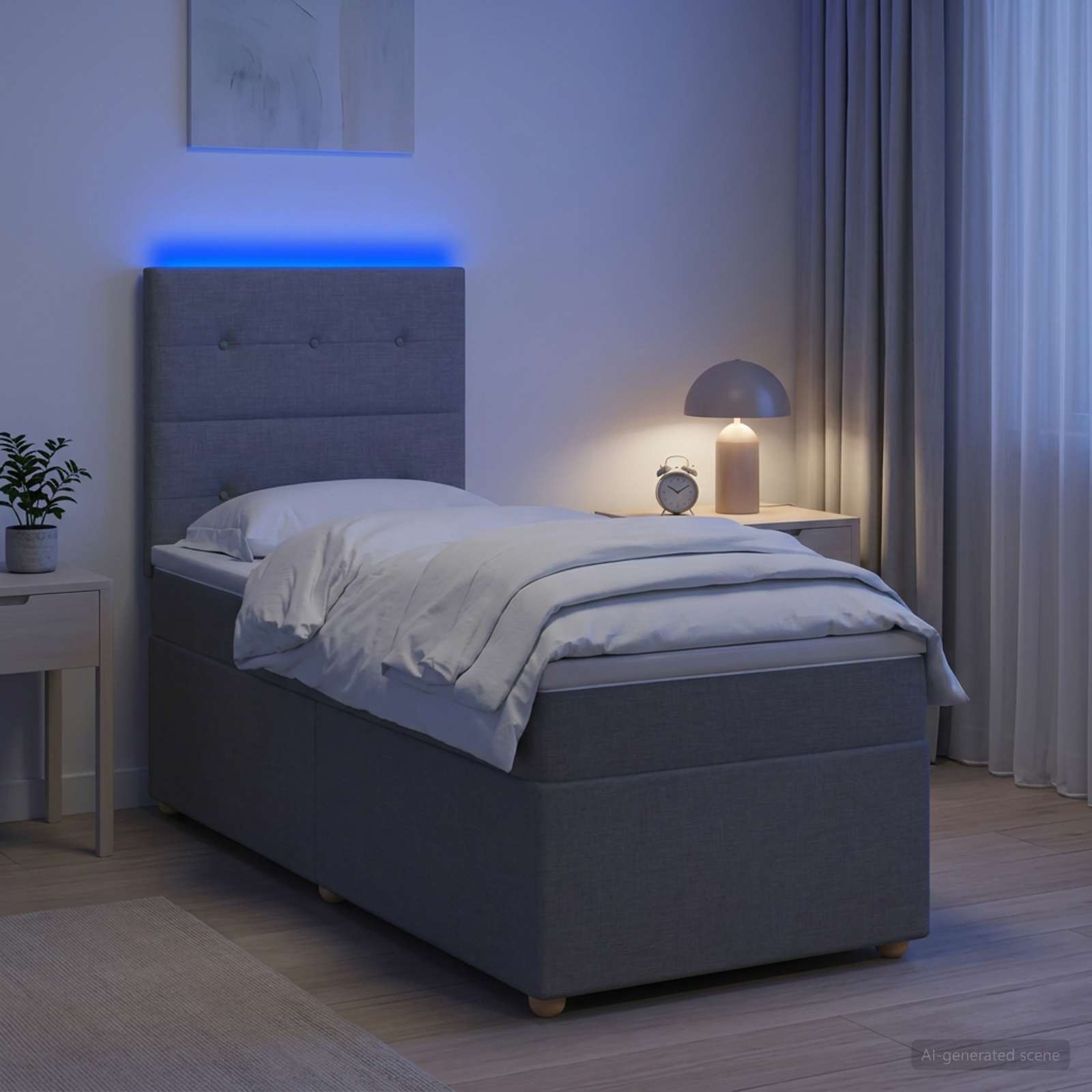 Lit boxspring avec matelas Gris clair 100 x 200 cm Tissu