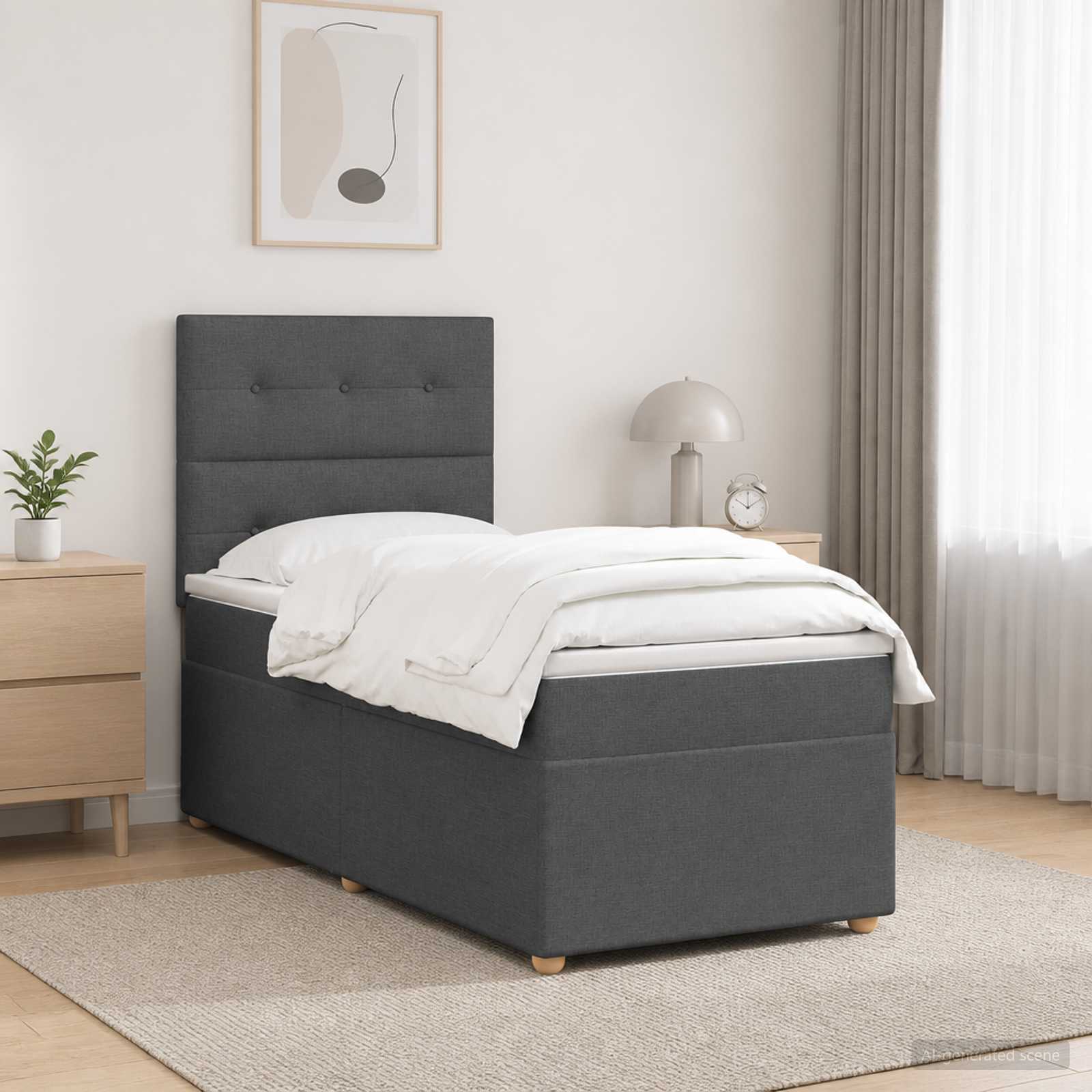 Lit boxspring LED avec matelas Gris foncé 90 x 190 cm Tissu