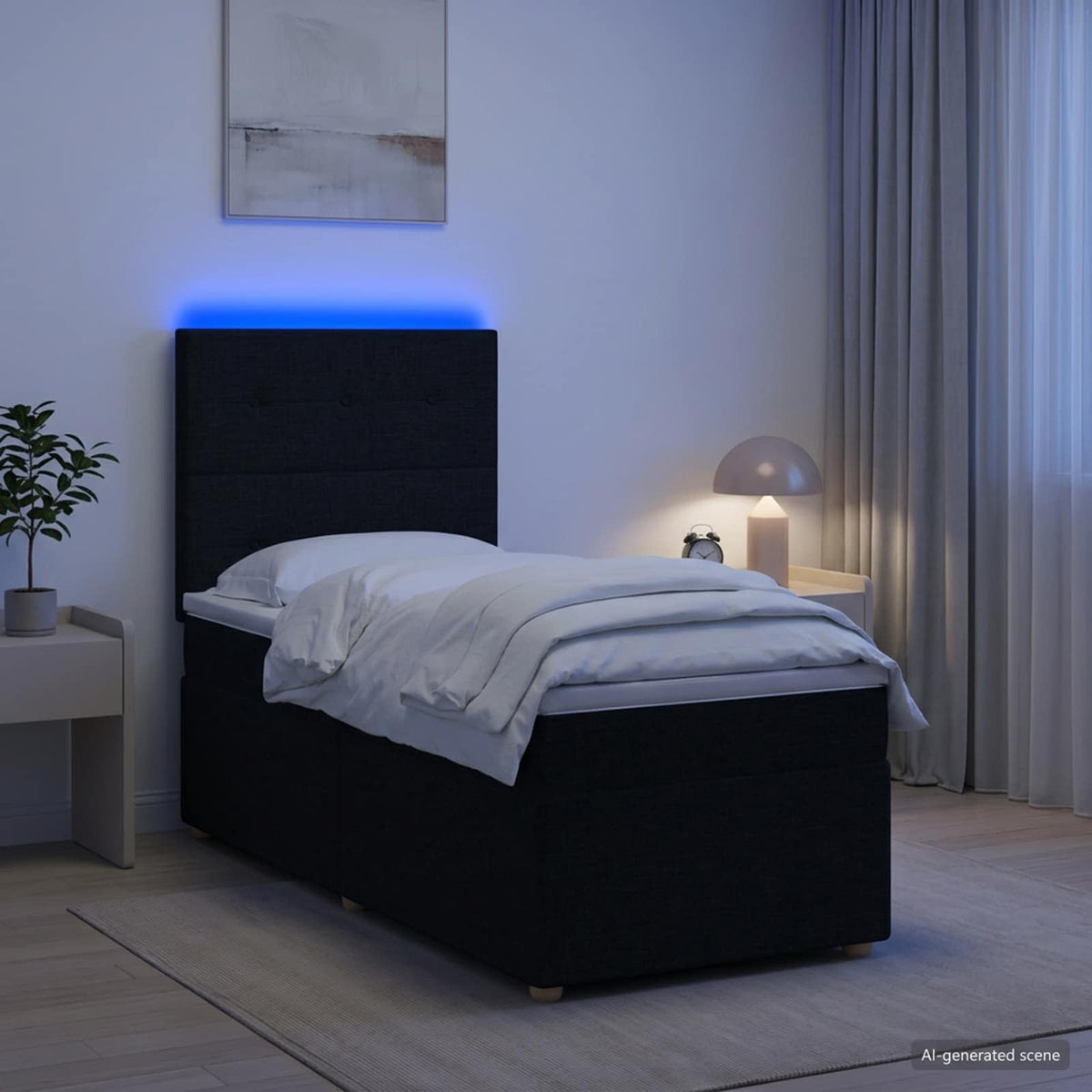 Lit boxspring avec matelas Noir 90 x 200 cm Tissu