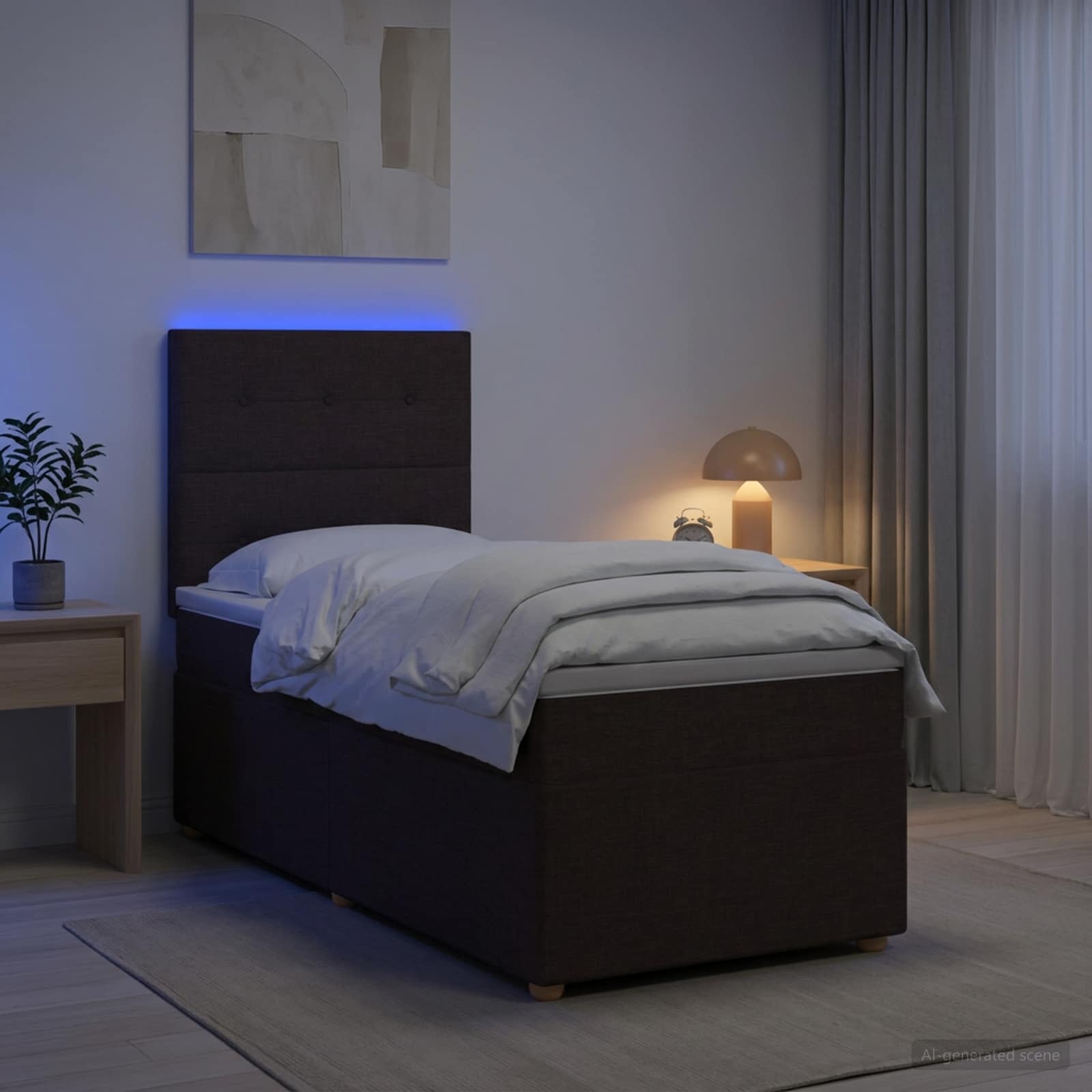Lit boxspring avec matelas Marron foncé 90 x 200 cm Tissu