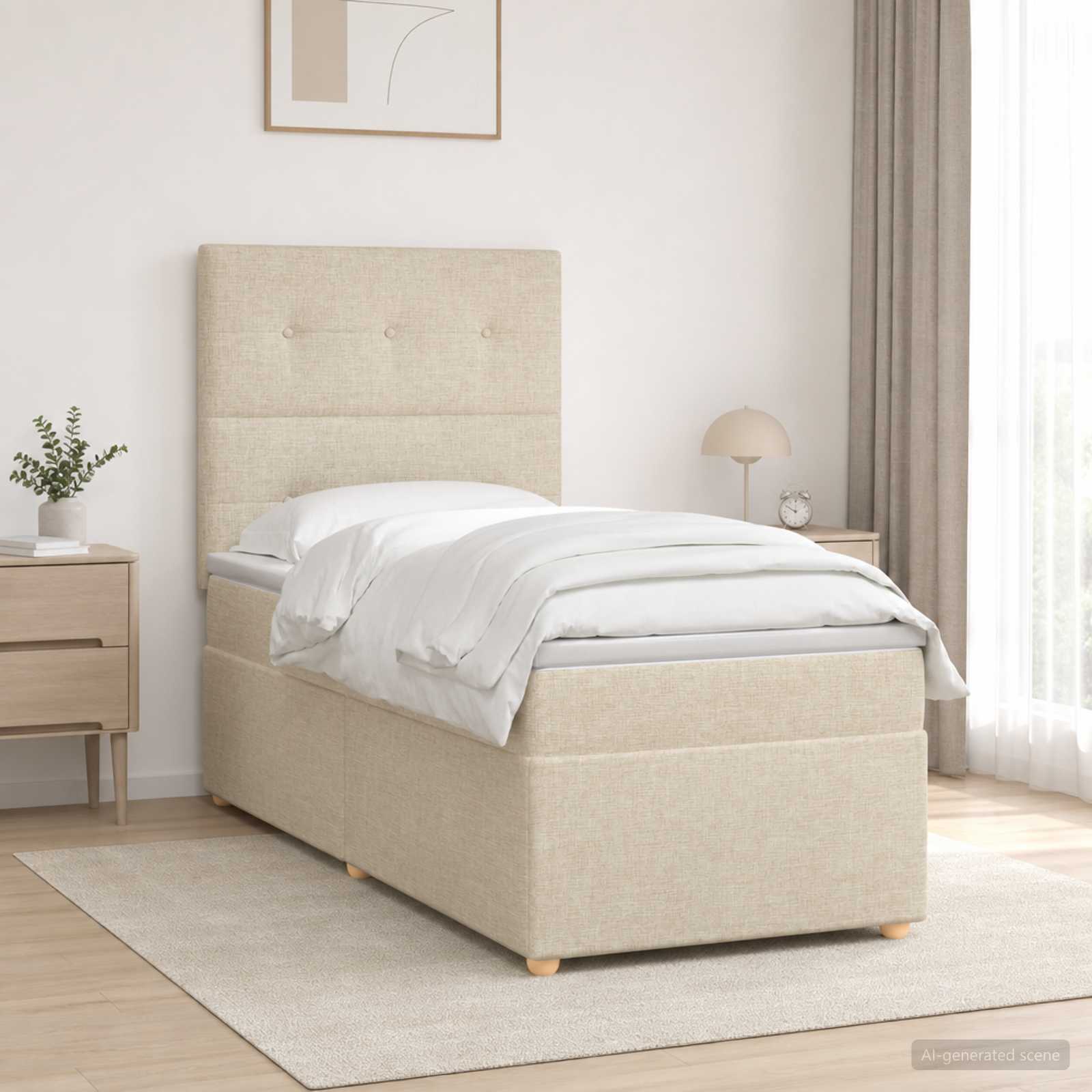 Lit boxspring avec matelas Crème 80 x 200 cm Tissu