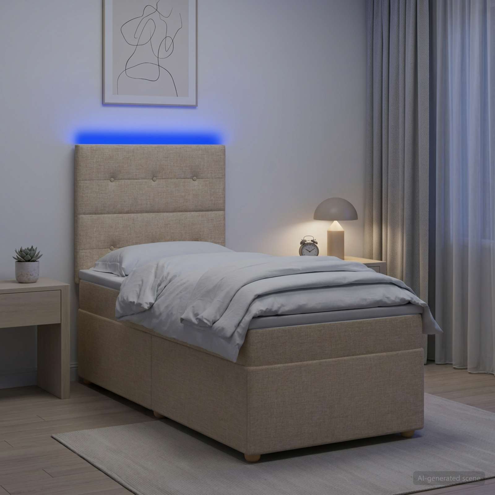 Lit boxspring avec matelas Crème 80 x 200 cm Tissu