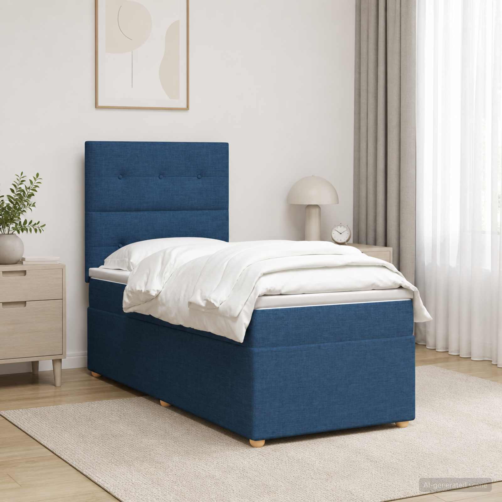 Lit boxspring avec matelas Bleu 90 x 200 cm Tissu