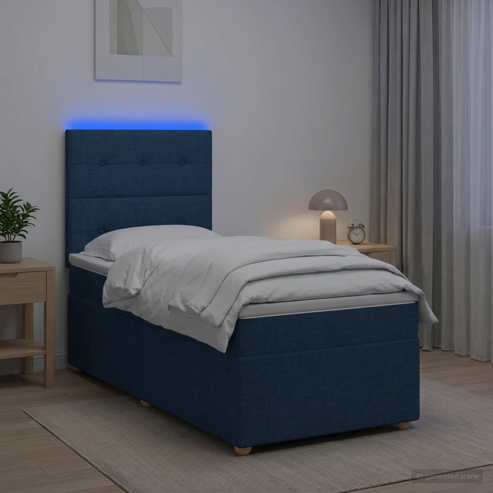 Lit boxspring avec matelas Bleu 90 x 190 cm Tissu