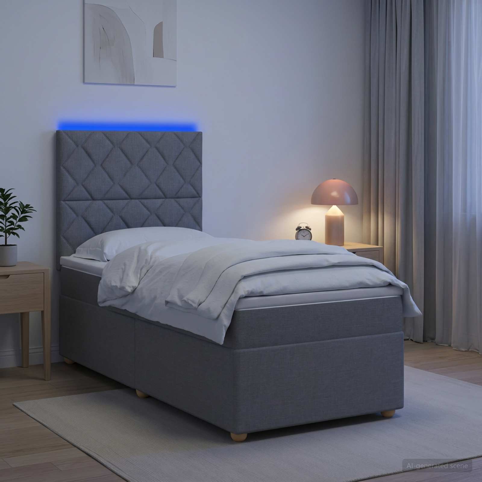 Lit boxspring avec matelas Gris clair 90 x 190 cm Tissu - XIOS