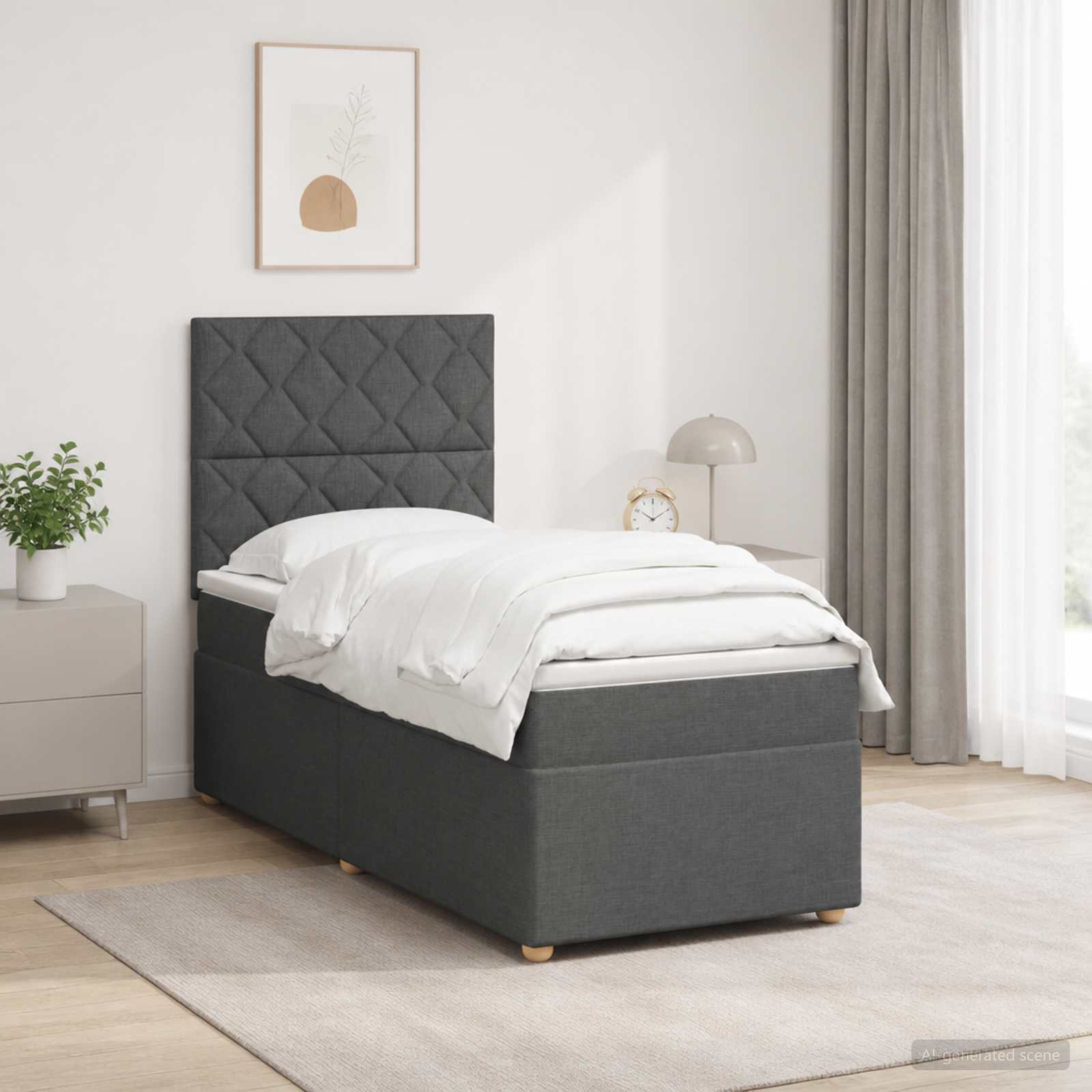 Lit boxspring avec matelas Gris foncé 90 x 200 cm Tissu - XIOS