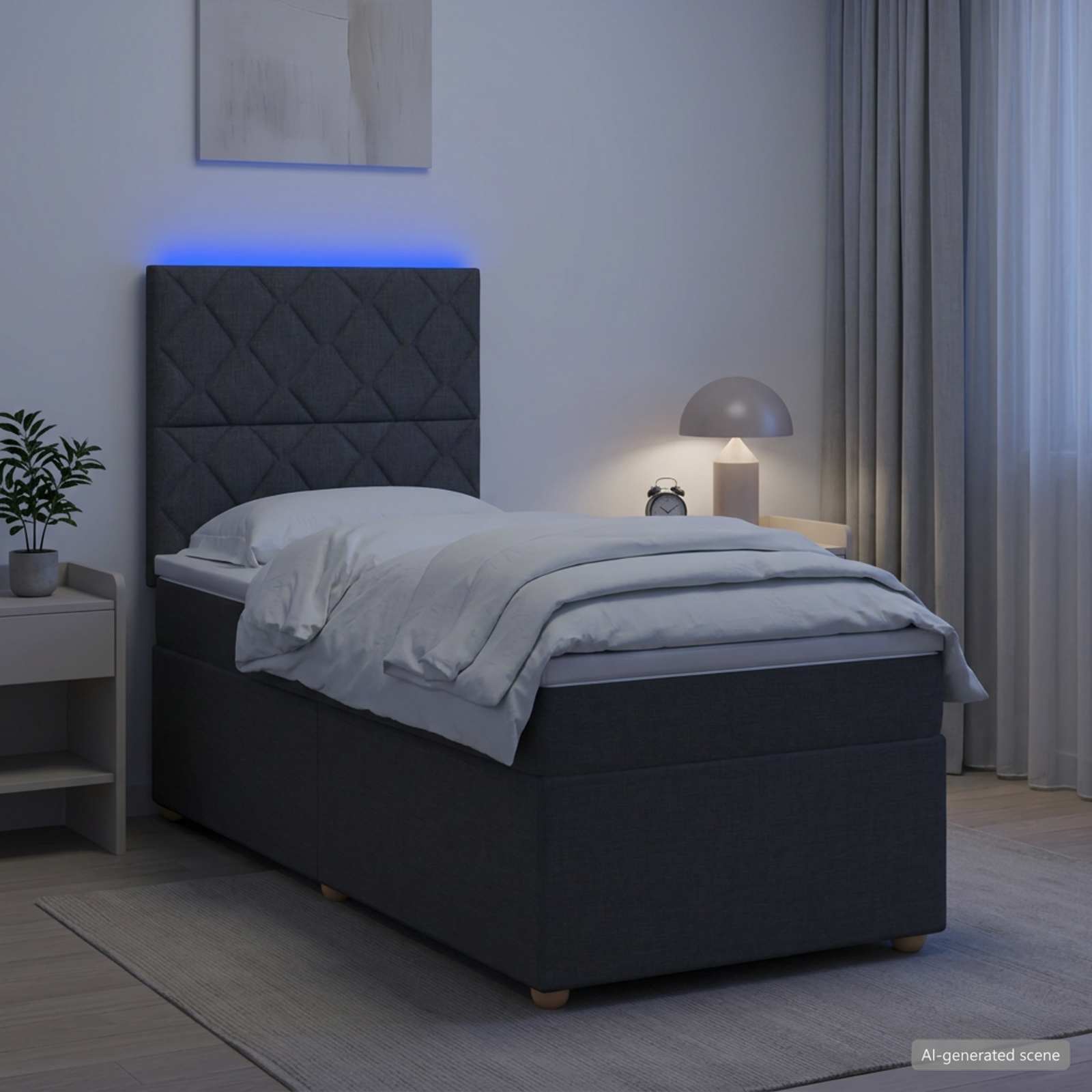 Lit boxspring avec matelas Gris foncé 90 x 200 cm Tissu - XIOS
