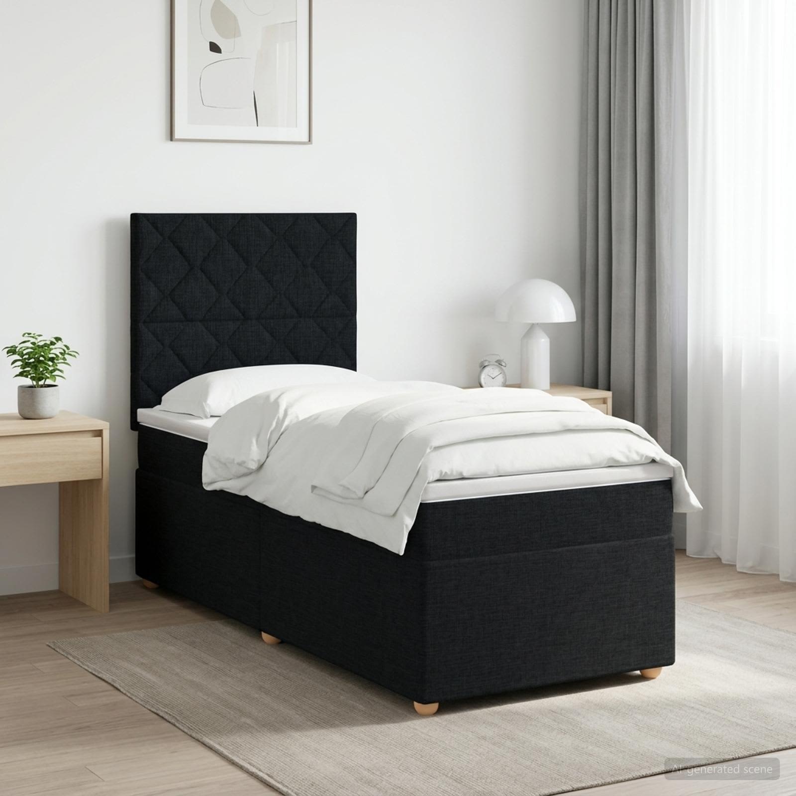 Lit boxspring avec matelas Noir 90 x 190 cm Tissu