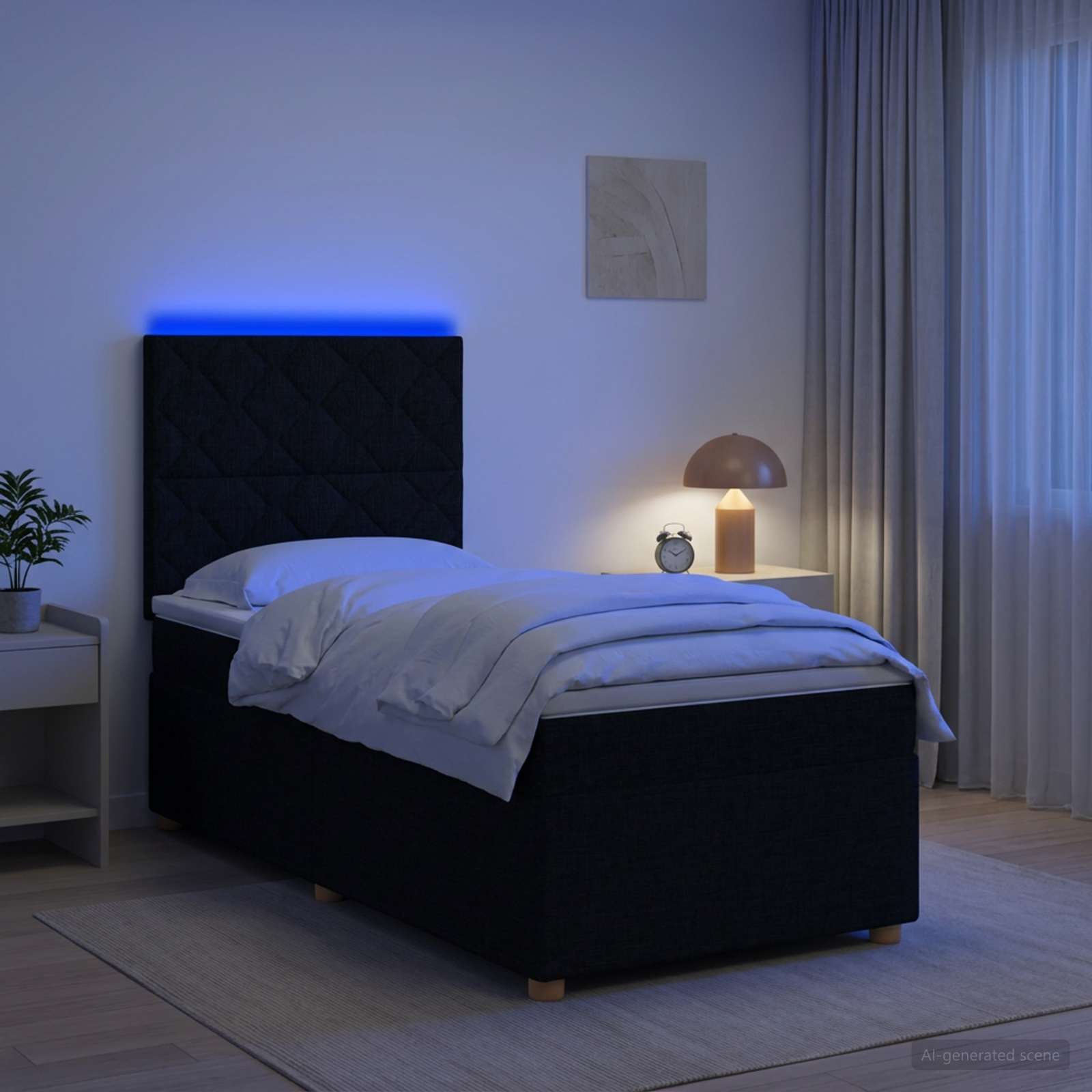 Lit boxspring avec matelas Noir 90 x 200 cm Tissu