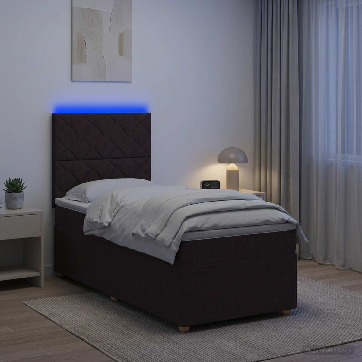 Lit boxspring avec matelas Marron foncé 90 x 190 cm Tissu